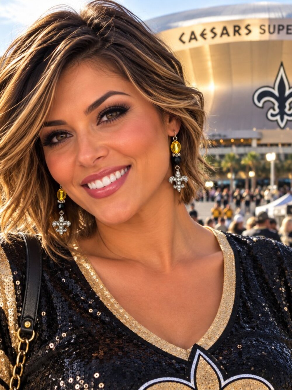 Go Saints!  Golden Fleur-de-Lis Black & Gold Drop Earrings 2/$22